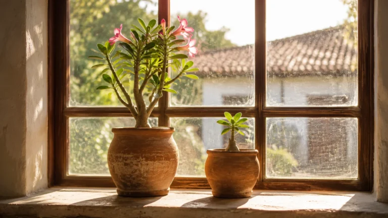 Duas plantas de tamanhos diferentes em vasos lado a lado numa janela — comparação segundo a Bíblia