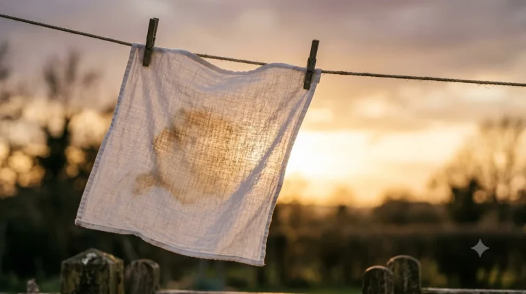 Xícara com café derramado sobre pano branco secando ao sol — culpa segundo a Bíblia