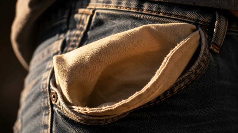 Bolso de calça jeans virado do avesso e vazio — sonhar que perdeu dinheiro