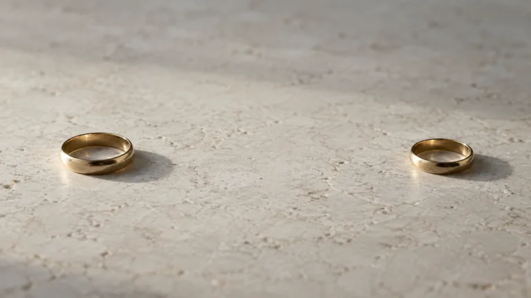 Duas alianças separadas simbolizando uma reflexão sobre divórcio.