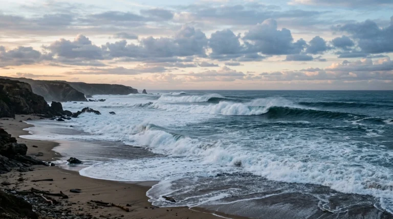 Ondas grandes no mar sob luz suave do amanhecer — sonhar com ondas